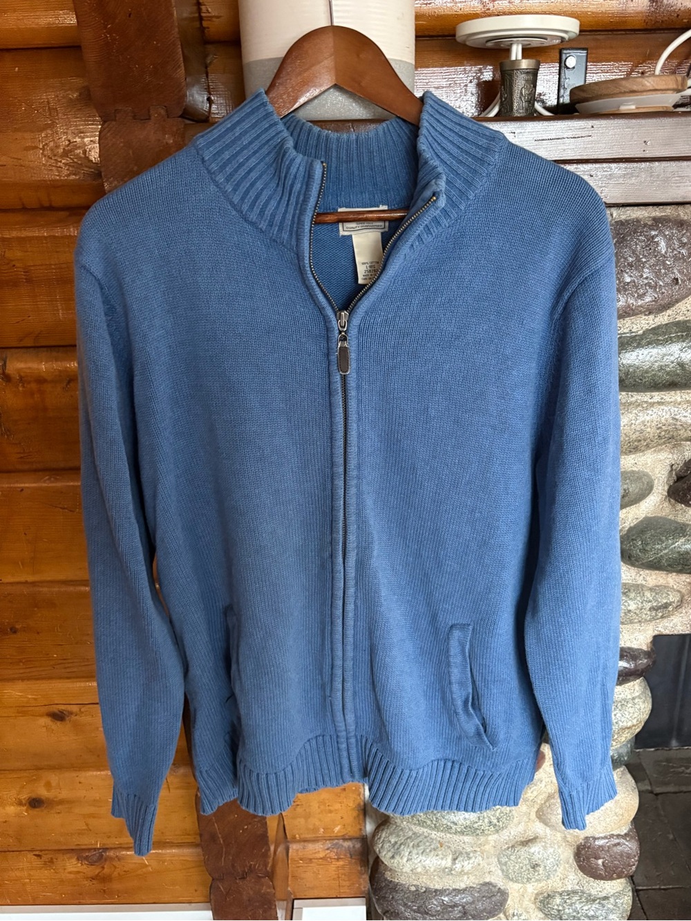 L.L.Bean Men's Vintage Inspired Y2K Blue Cotton Full Zip Cardigan Sweater L